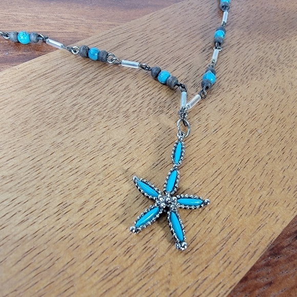 Zuni Style Faux Turquoise Beaded Necklace Star Starfish - Picture 4 of 17
